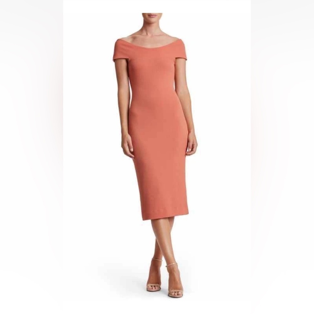 Dress the Population NWT Claudette Textured Terra Cotta Midi Dress- Size XS